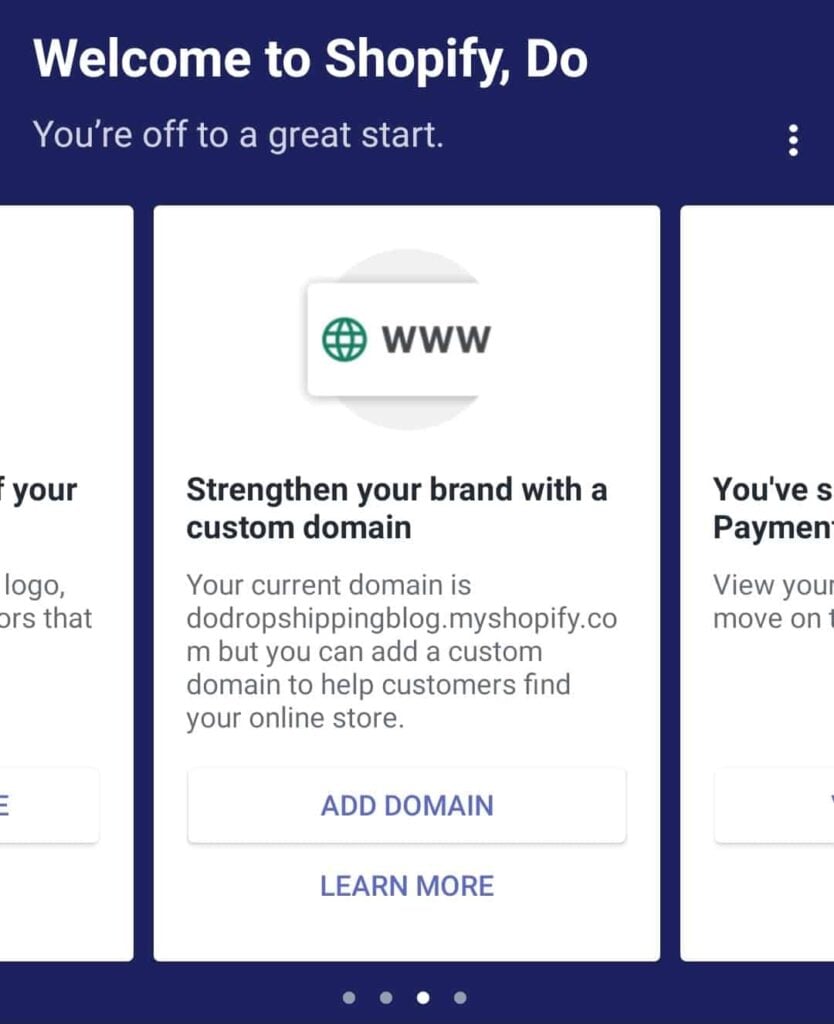 Add domain to Shopify store in Shopify mobile app