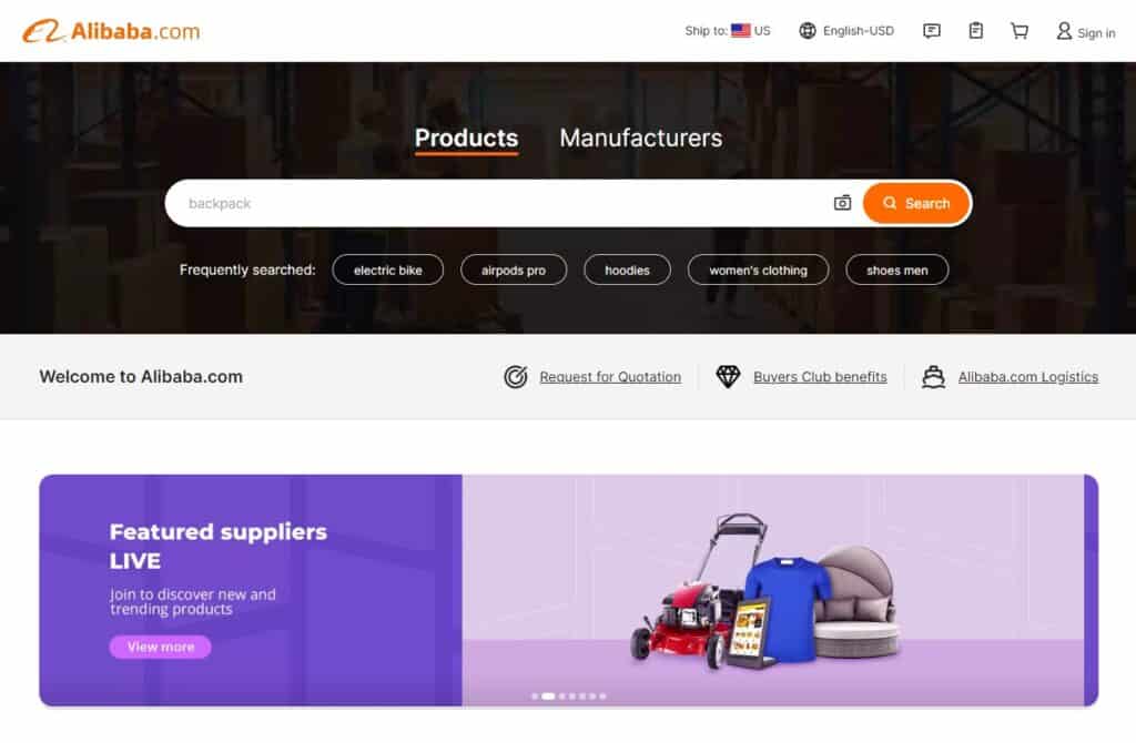 Alibaba homepage