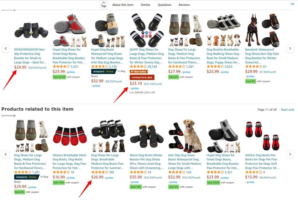Similar items on Amazon product page