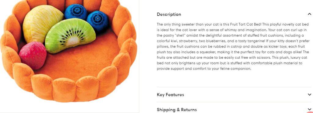 Cat bed product description on Meowingtons