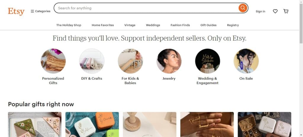 Etsy homepage