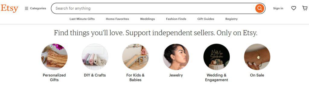 Etsy homepage