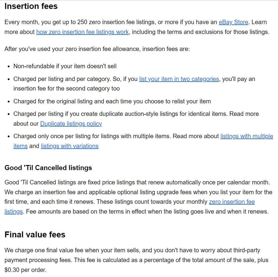eBay selling fees
