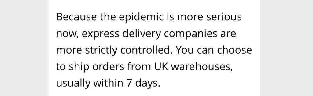 A response from an AliExpress supplier on a late order query