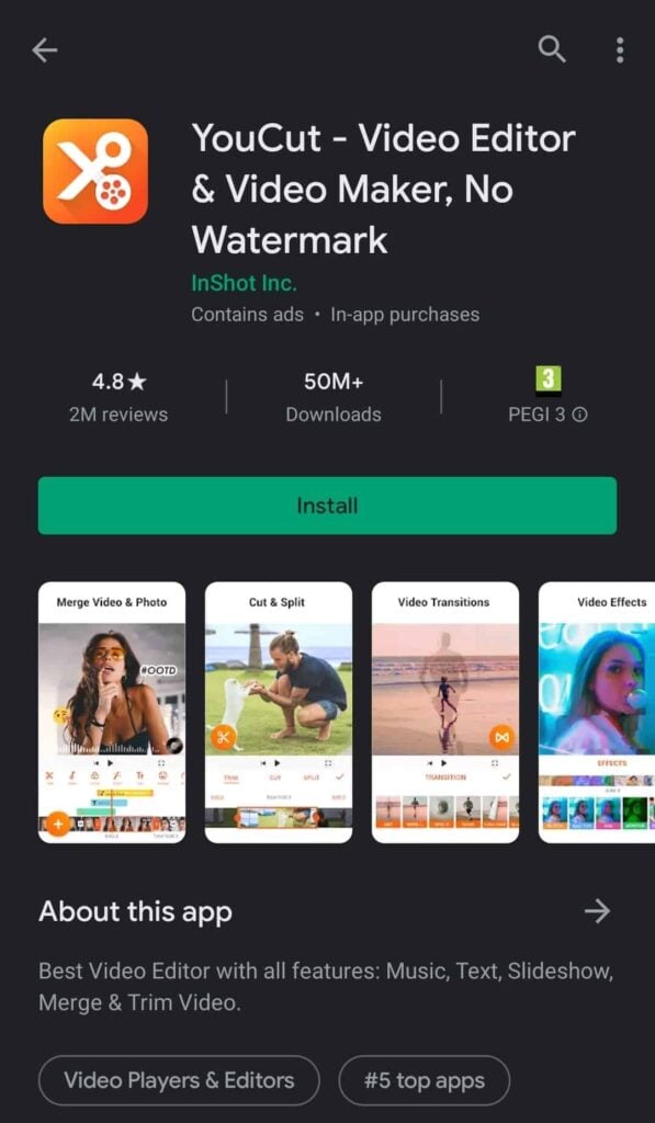 YouCut video editor example Google Play